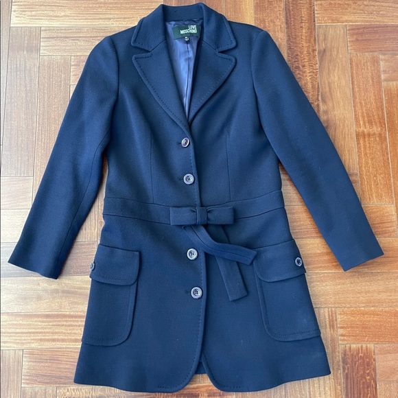 Women’s LOVE Moschino Wool Blend Coat with Bow US FR 38